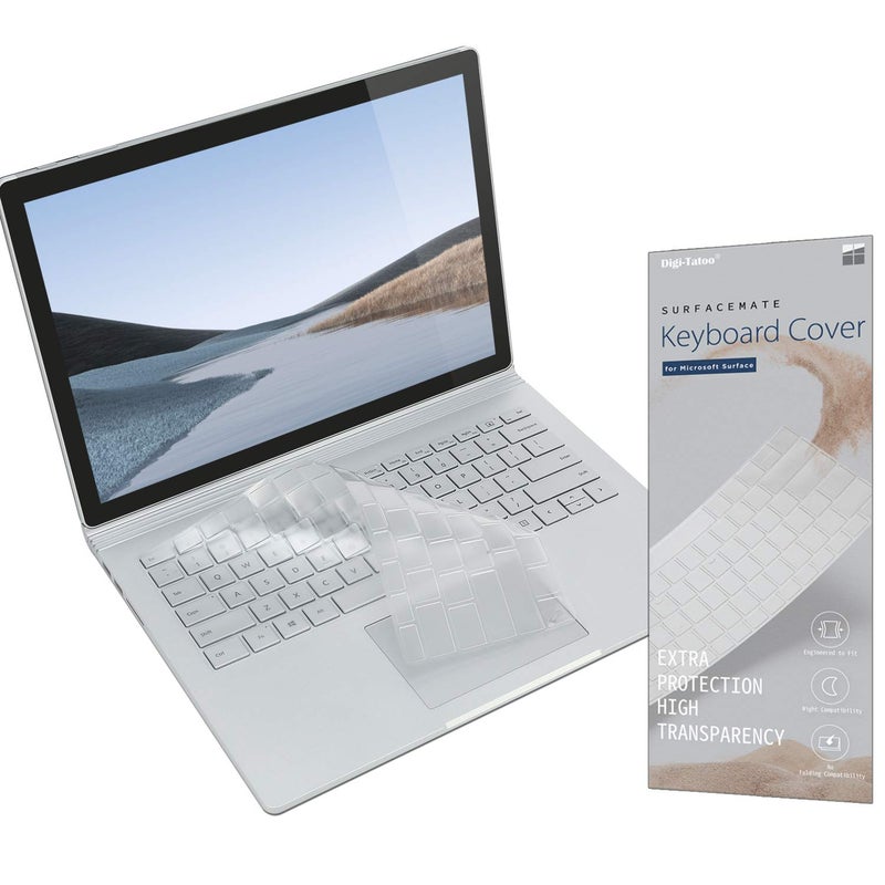 Digi-Tatoo غطاء حماية لوحة المفاتيح Digi-Tatoo SurfaceMate لجهاز Microsoft Surface Book 3/ Book 2/ Laptop 2 13.5''/15'' إصدار 2020/2017/2018، رقيق جداً 0.18 مم، عالي الشفافية، تخطيط لوحة مفاتيح أمريكي - Image 1
